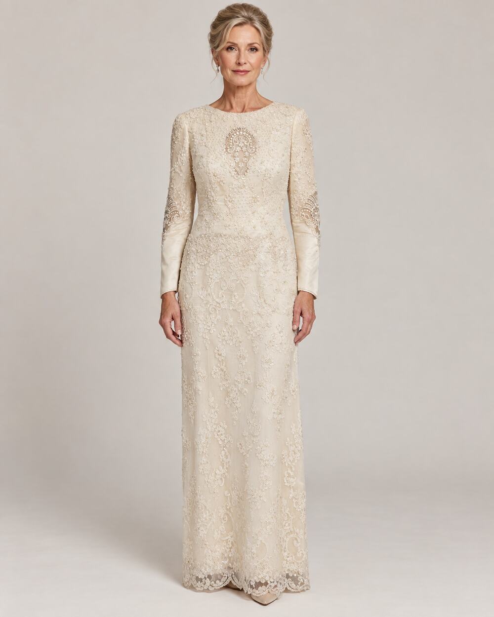 Vintage 80s Ivory Beaded Wedding Gown Custom Made Size 12 42 Bust